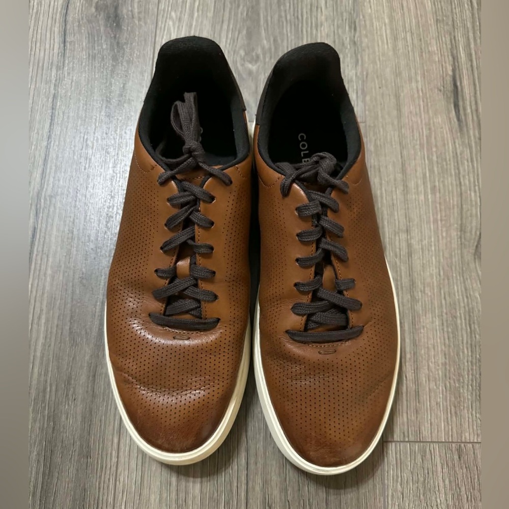 Cole Haan Brown Perforated Leather Slip-On Sneakers with White Sole